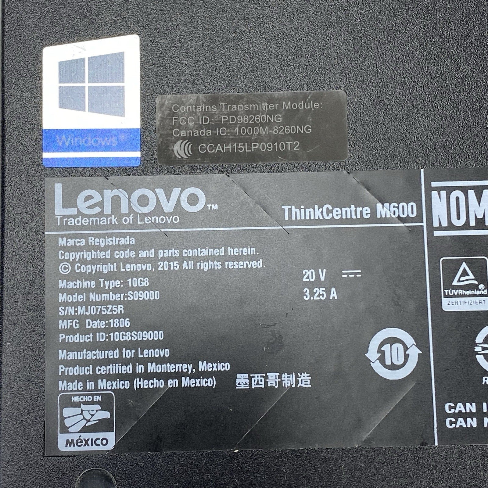 Lenovo ThinkCentre M600 Micro Pentium J3710 1.6GHz 8GB RAM No HDD OS Power Cord