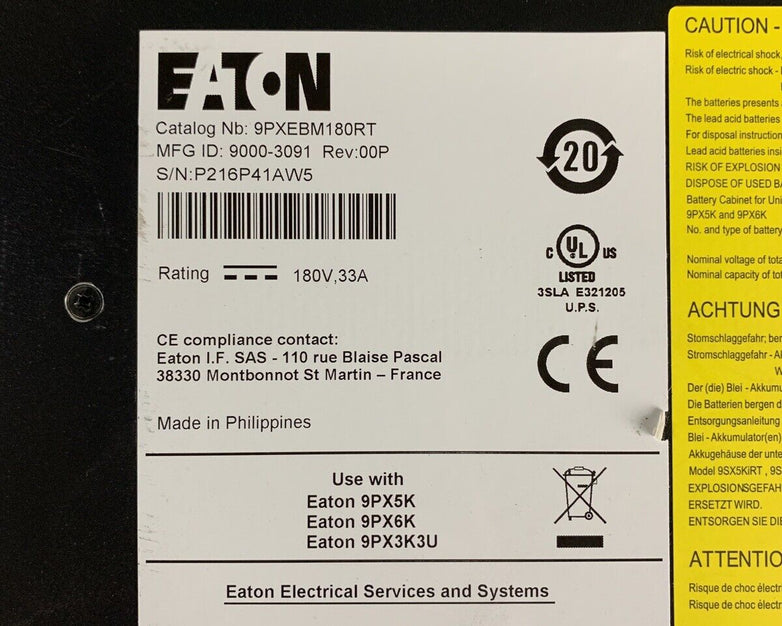 Eaton 9PXEBM180RT Extended Battery Unit Tested w/Batteries MFG 2022 No Faceplate