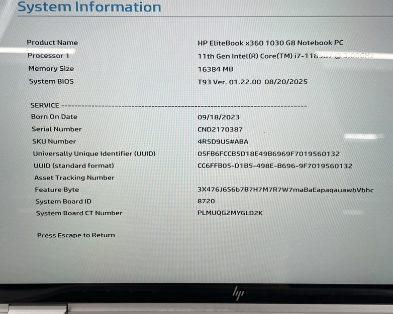HP EliteBook x360 1030 G8 13.3" i7-1185G7 3.00 GHz 16 GB RAM No SSD/OS/AC