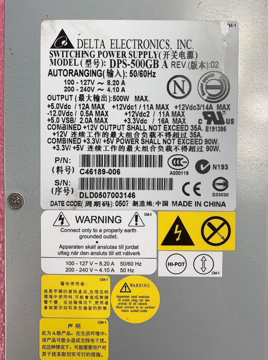 Delta Electronics DPS-500GB A 500W Switching Power Supply