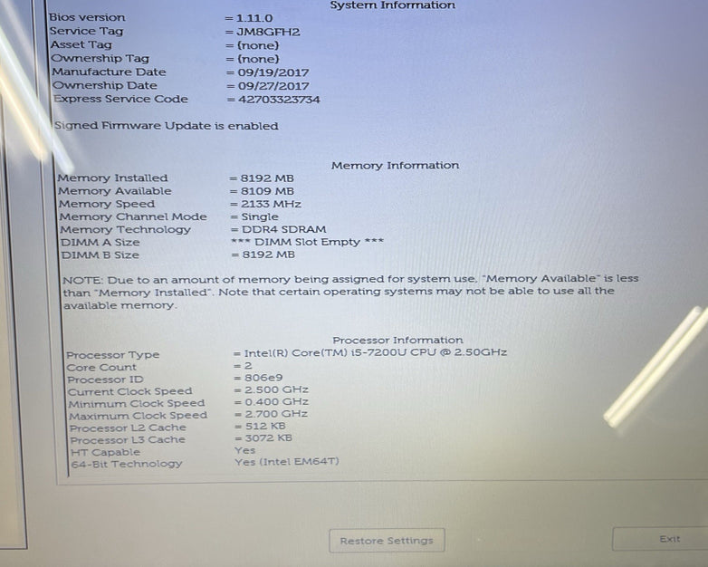 Dell Inspiron 5566 15.6" i5-7200U 2.50 GHz 8 GB RAM No SSD/OS/AC/Batt - Bad USB