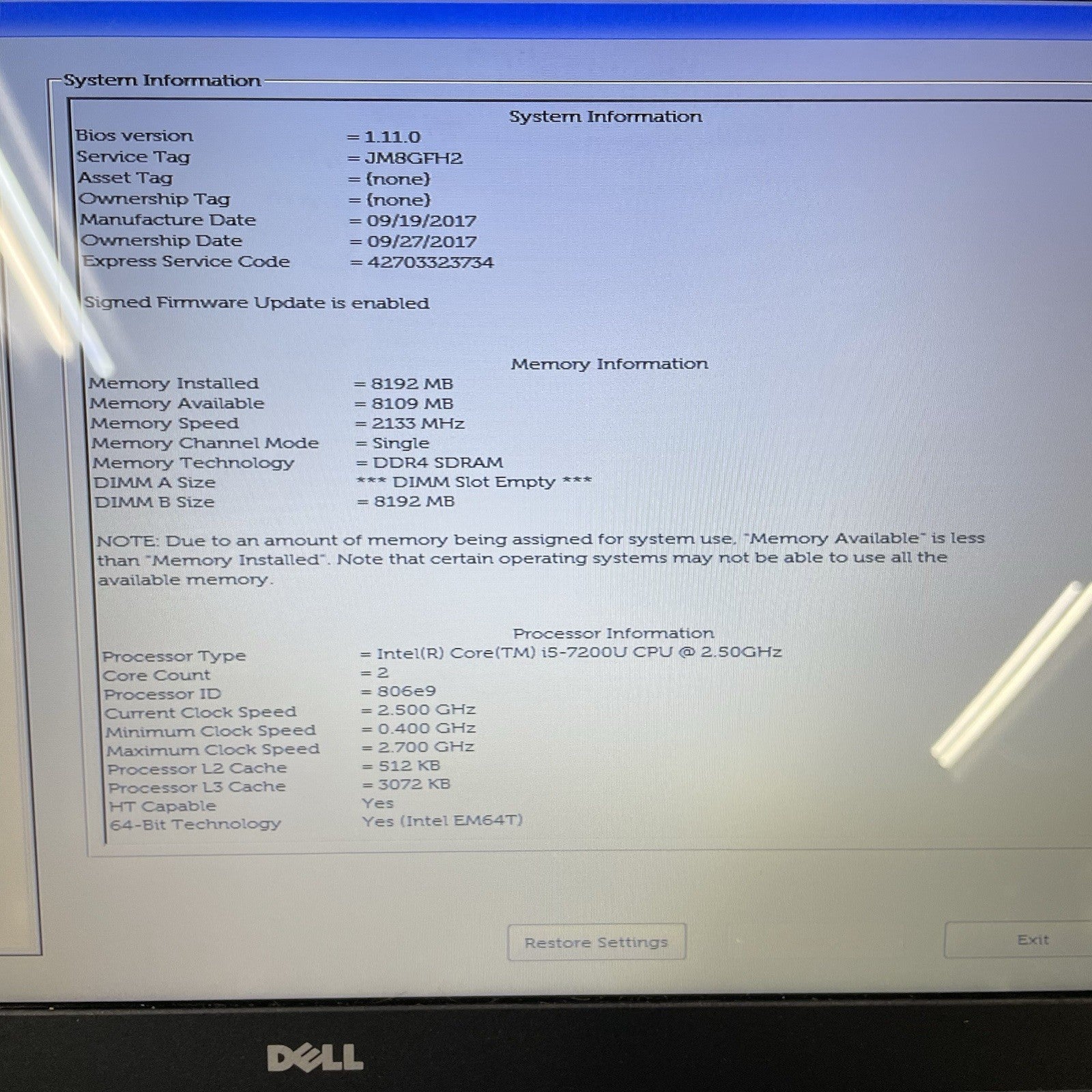 Dell Inspiron 5566 15.6" i5-7200U 2.50 GHz 8 GB RAM No SSD/OS/AC/Batt - Bad USB2