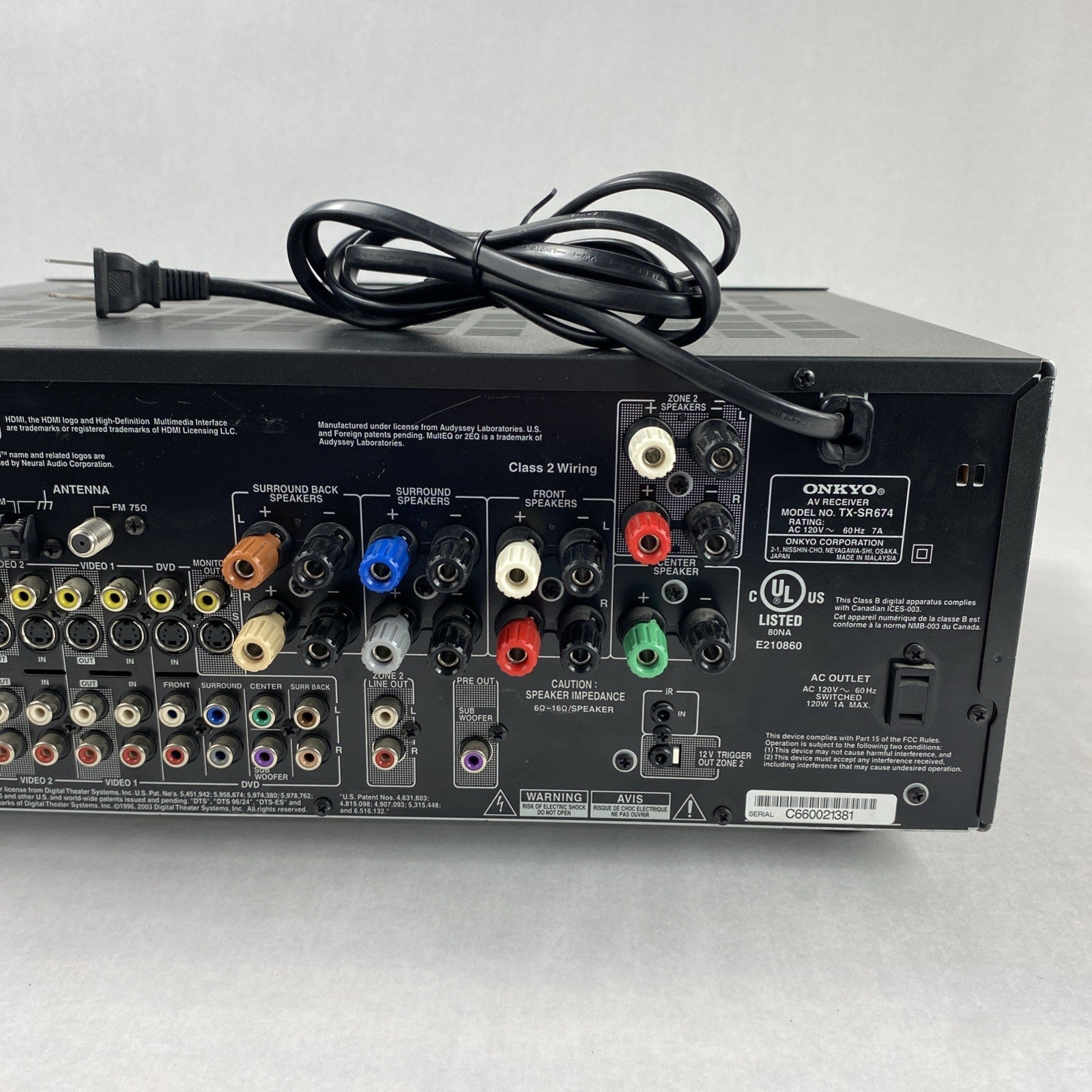 Onkyo TX-SR674 7.1 Channel AV Receiver No Remote