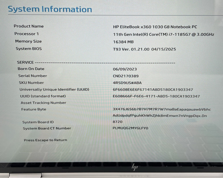 HP EliteBook x360 1030 G8 13.3" i7-1185G7 3.00 GHz 16 GB RAM No SSD/OS/AC