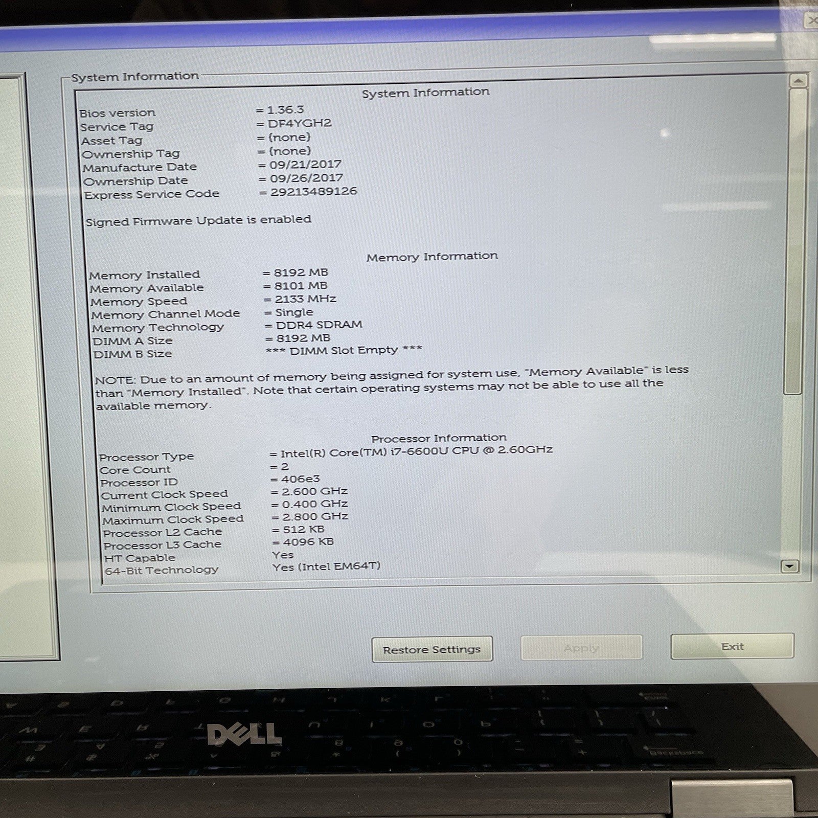 Dell Latitude E7470 14" i7-6600U 2.60 GHz 8 GB RAM No SSD/OS/AC/Batt2
