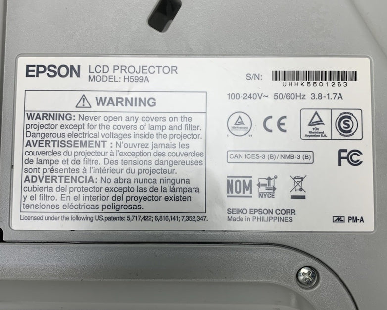 Epson H599A BrightLink 595Wi LCD Lamp Projector 814 Lamp Hours No Remote
