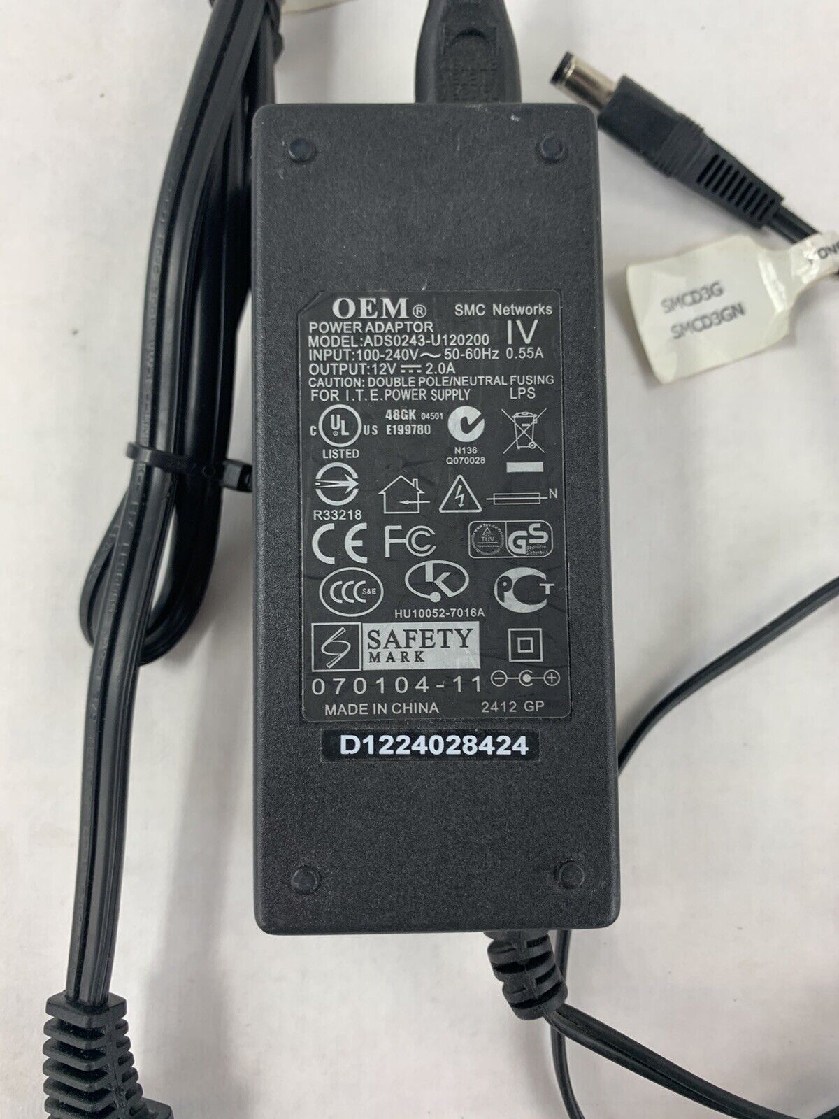 Lot 3 OEM AC Adapter 24W 12V 2.0A ADS0243-U120200