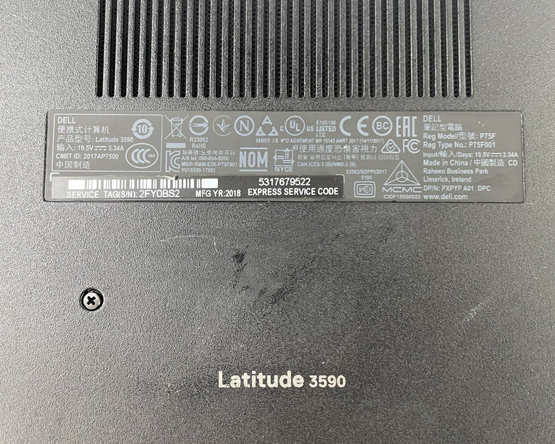 Dell Latitude 3590 15.6" i5-8250U 1.60 GHz 8 GB RAM No SSD/OS/AC/Batt