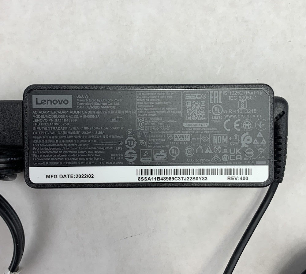 Lenovo A19-065N2A 65W 20V 3.25A Laptop AC Adapter Yellow Square Tip (Lot of 5)