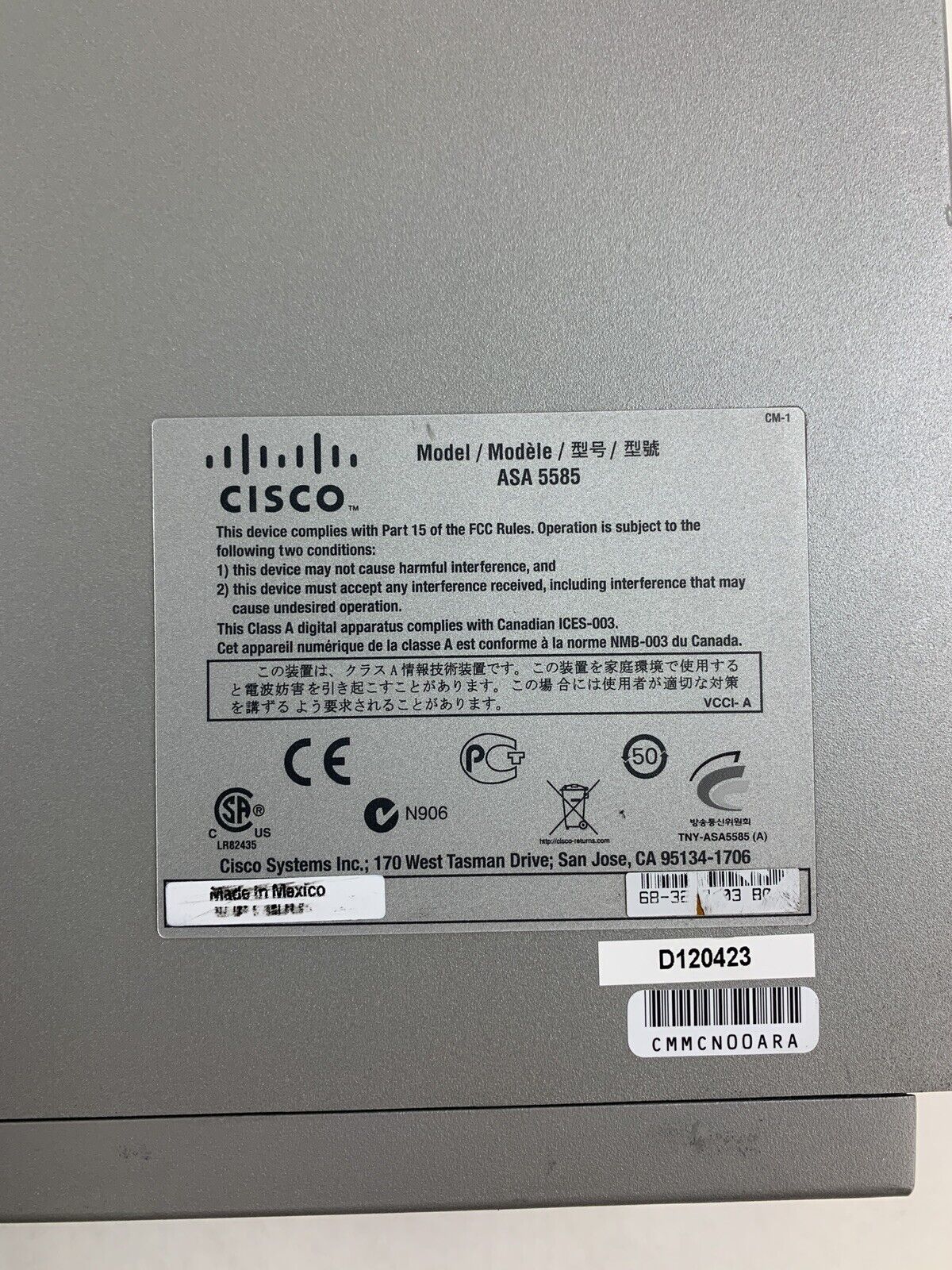 Cisco ASA 5585 8-Port GbE Firewall Security Appliance 2x 5580-X SSP-10 Mod Cards