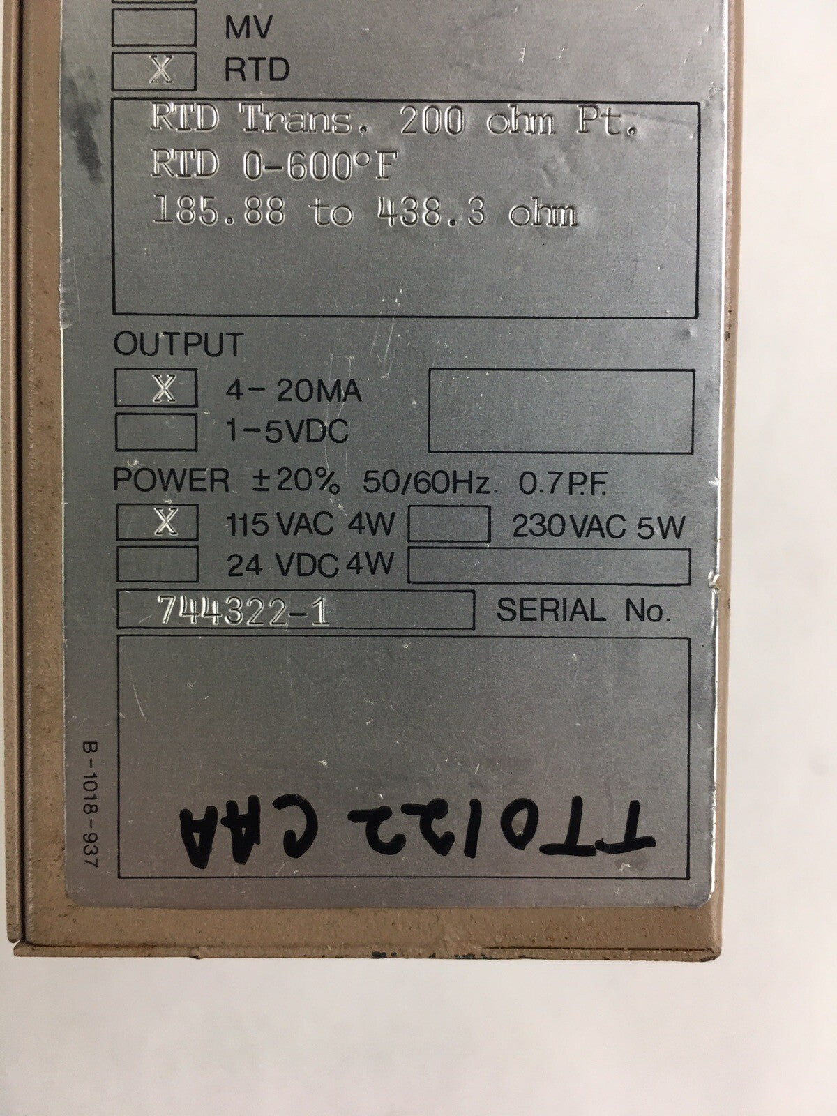 RiS SC-1372-323-3P Isolated RTD Transmitter 4-20MA 115 VAC 4W 200 Ohm - Untested4