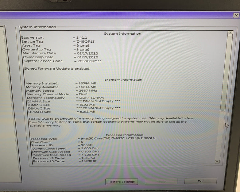 Dell Precision 7740 Intel i7-9850H 2.60 GHz 16 GB RAM 17.3" No HDD No OS No Batt