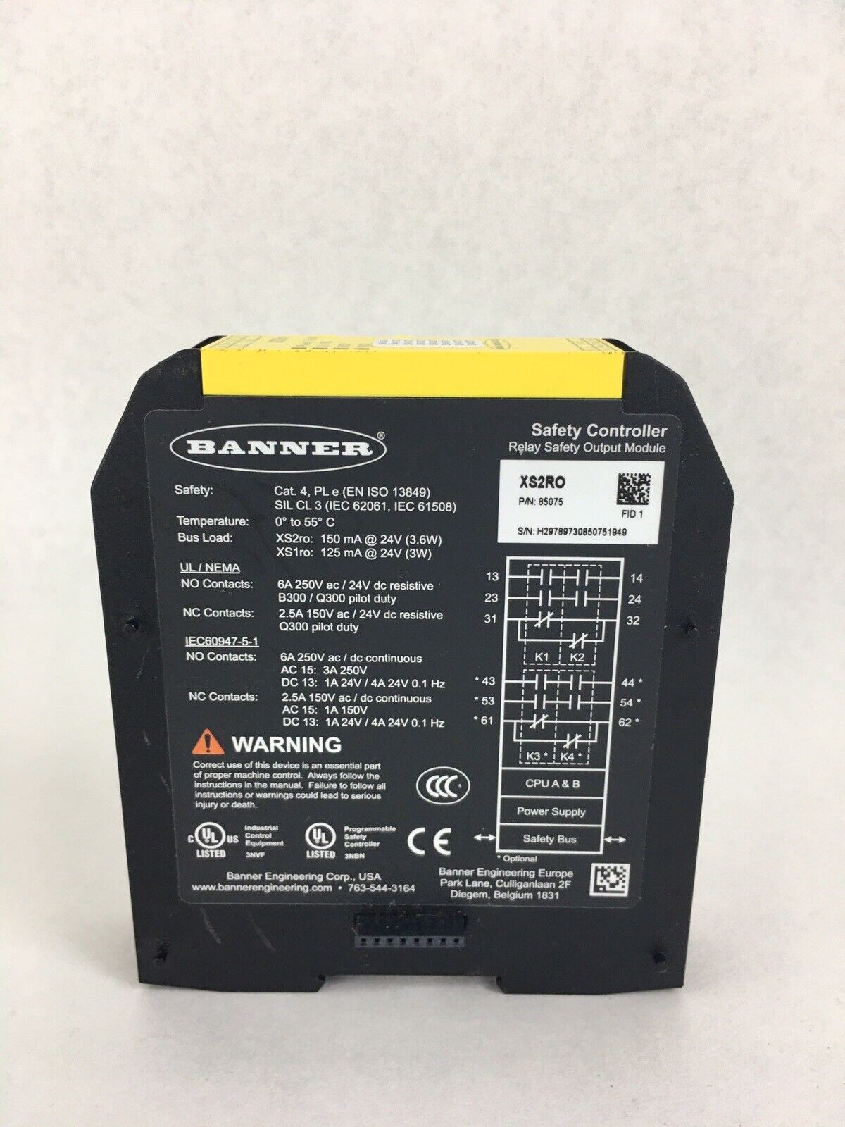 Banner XS2RO Expandable Safety Controller Output Module 85075 6A/250V  Untested