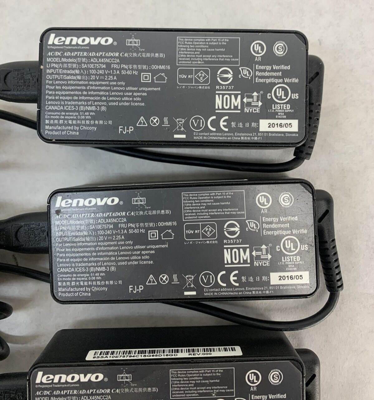 Mixed Lot of 4 Lenovo AC/DC Adapter ADLX45NCC2A ADLX65NCC2A