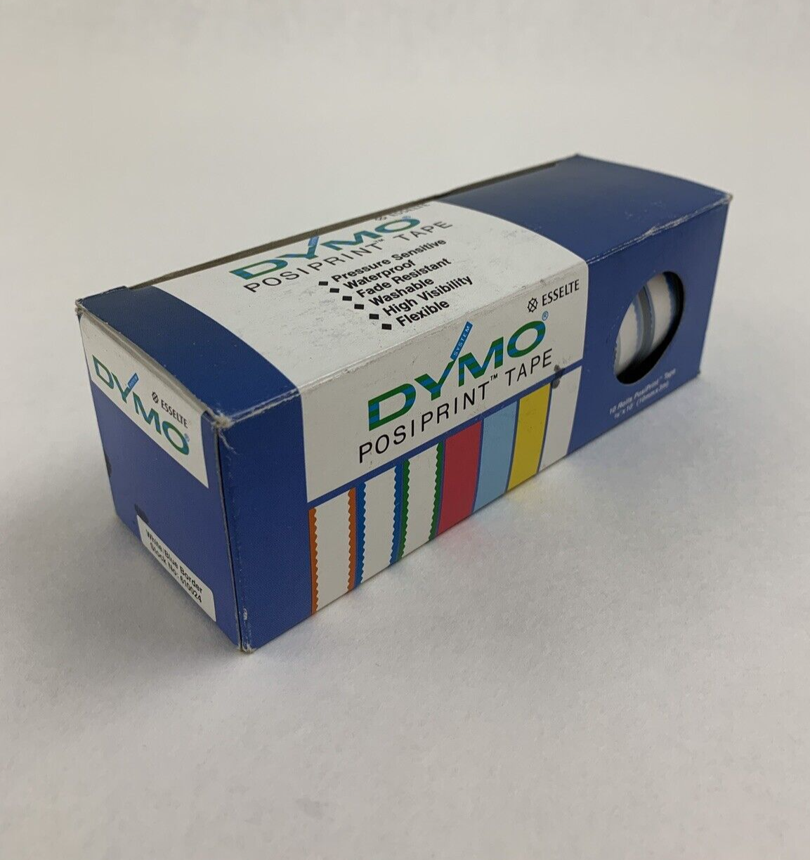 Dymo 610024 Esselte PosiPrint Labeling Tape White Blue Border 3/8"x10" 10x Rolls