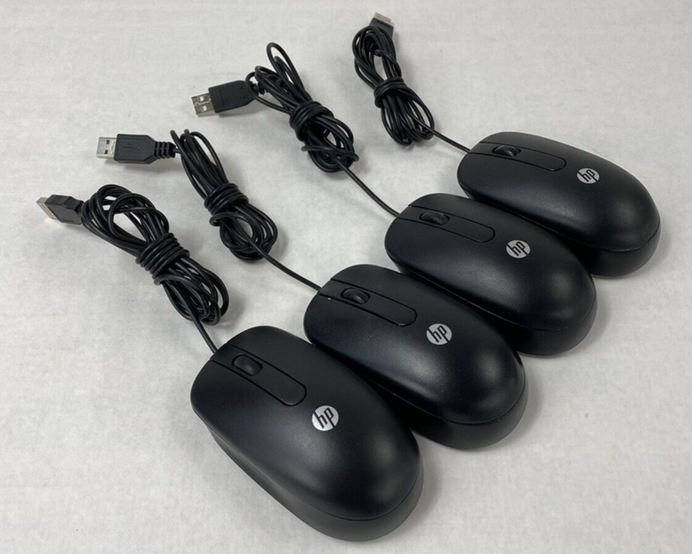 Lot of 4 HP 672652-001 USB 2 Button Optical Mouse Black Tested