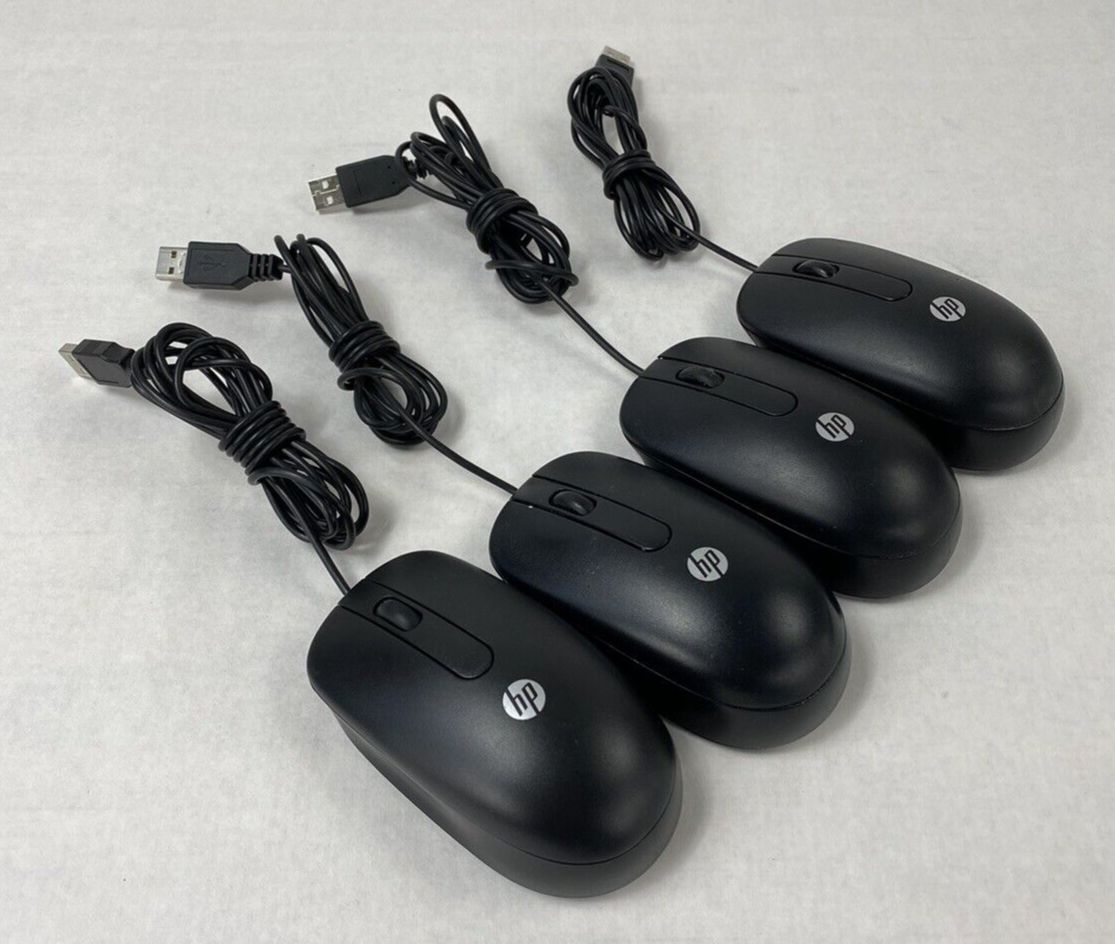 Lot of 4 HP 672652-001 USB 2 Button Optical Mouse Black Tested