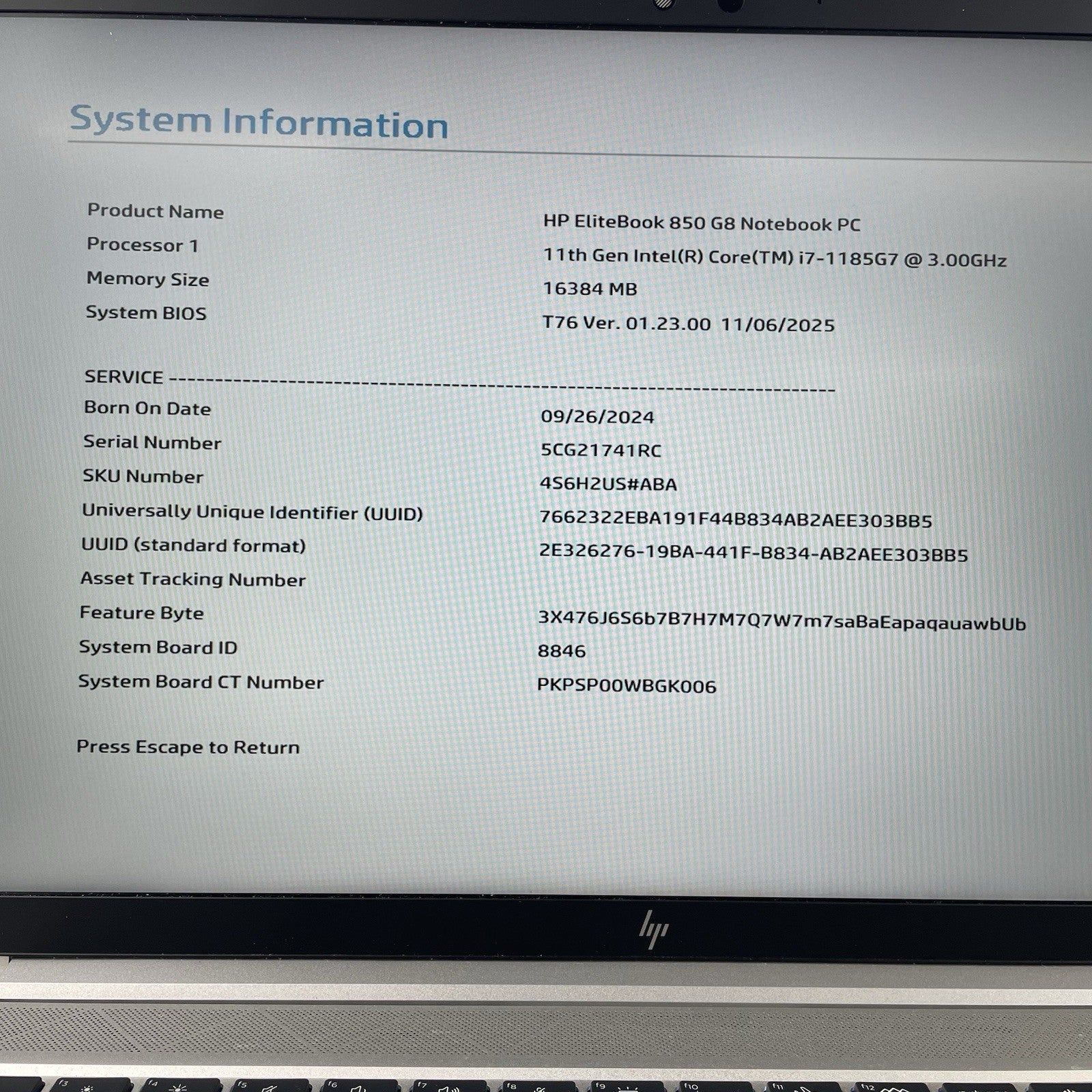 HP EliteBook 850 G8 15.6" i7-1185G7 3.00 GHz 16 GB RAM No SSD/OS/AC2