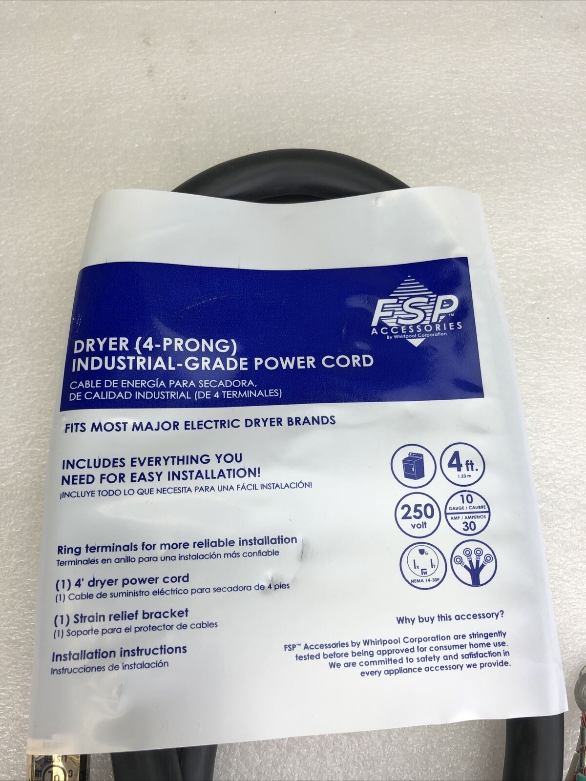 FSP Accessories Dryer (4-Prong) Industrial Grade Power Cord 4ft