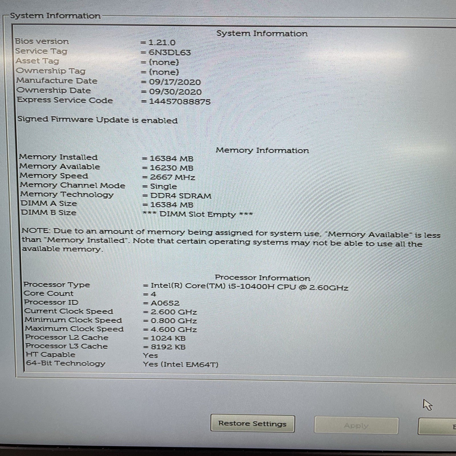 Dell Precision 3551 15.6" i5-10400H 2.60 GHz 16 GB RAM No SSD/OS/AC/Batt - READ4