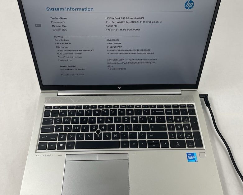 HP EliteBook 850 G8 15.6" i5-1145G7 2.60 GHz 16 GB RAM No SSD/OS/AC/Batt - Keys