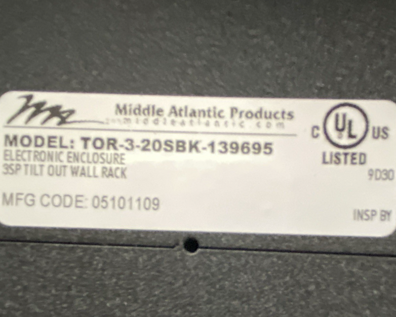 Middle Atlantic TOR-3-20SBK-13965 3SP Tilt Out Wall Rack Electronic Enclosure