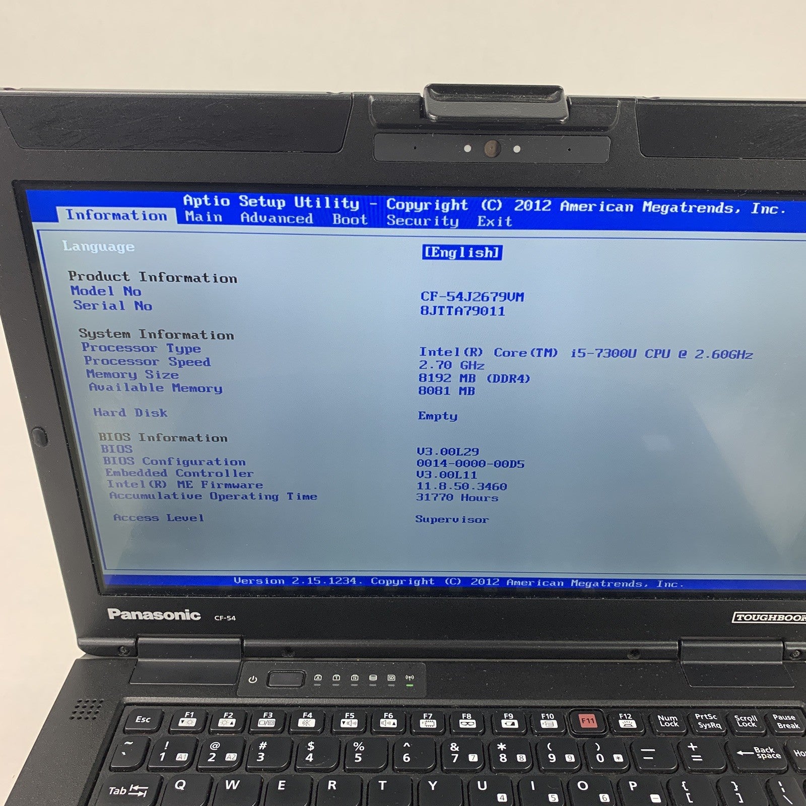 Panasonic Toughbook CF-54 14" Touch i5-7300U 2.6GHz 8GB RAM No Battery No HDD/OS