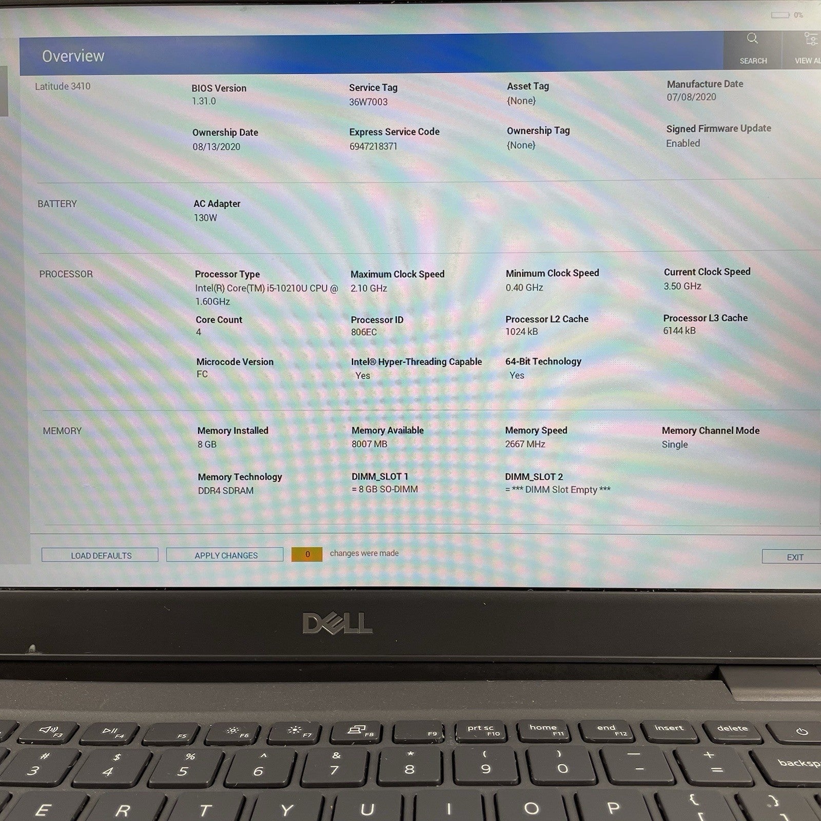 Dell Latitude 3510 14" i5-10210U 1.60 GHz 8 GB RAM No SSD/OS/AC/Batt2