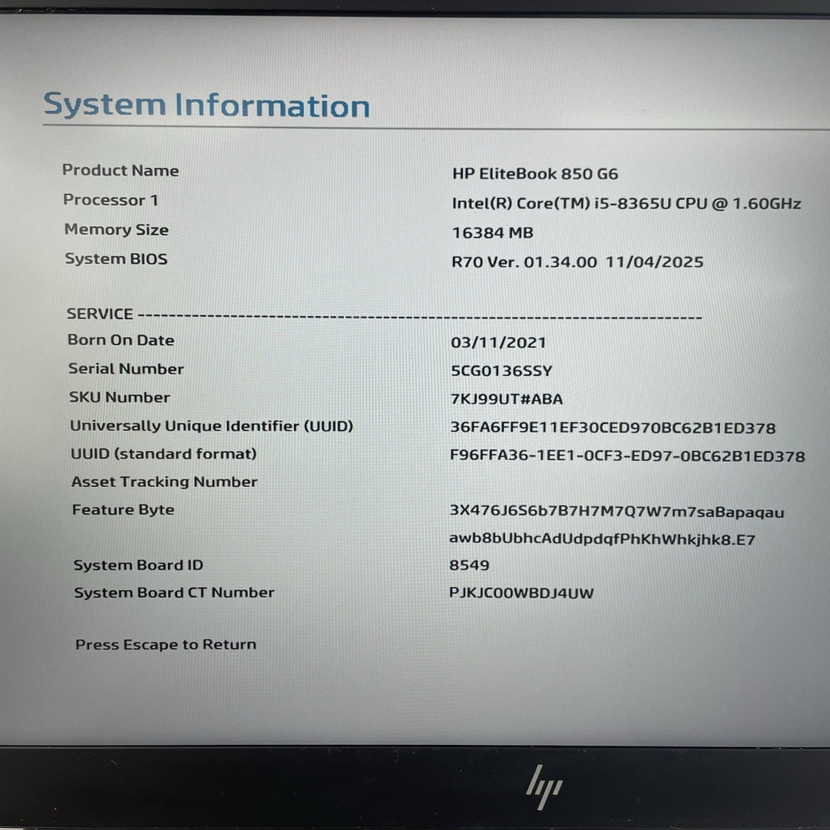 HP EliteDesk 850 G6 15.6" i5-8365U 1.60 GHz 16 GB RAM No SSD/OS/AC - READ3