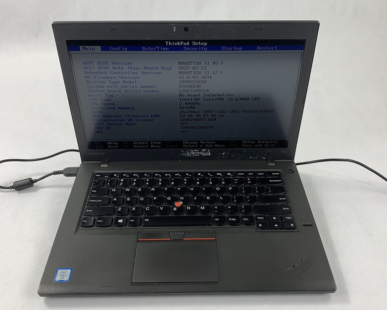 Lenovo Thinkpad T460 Core i5-6300U 2.4 GHz 8 GB Ram No OS No HDD No AC
