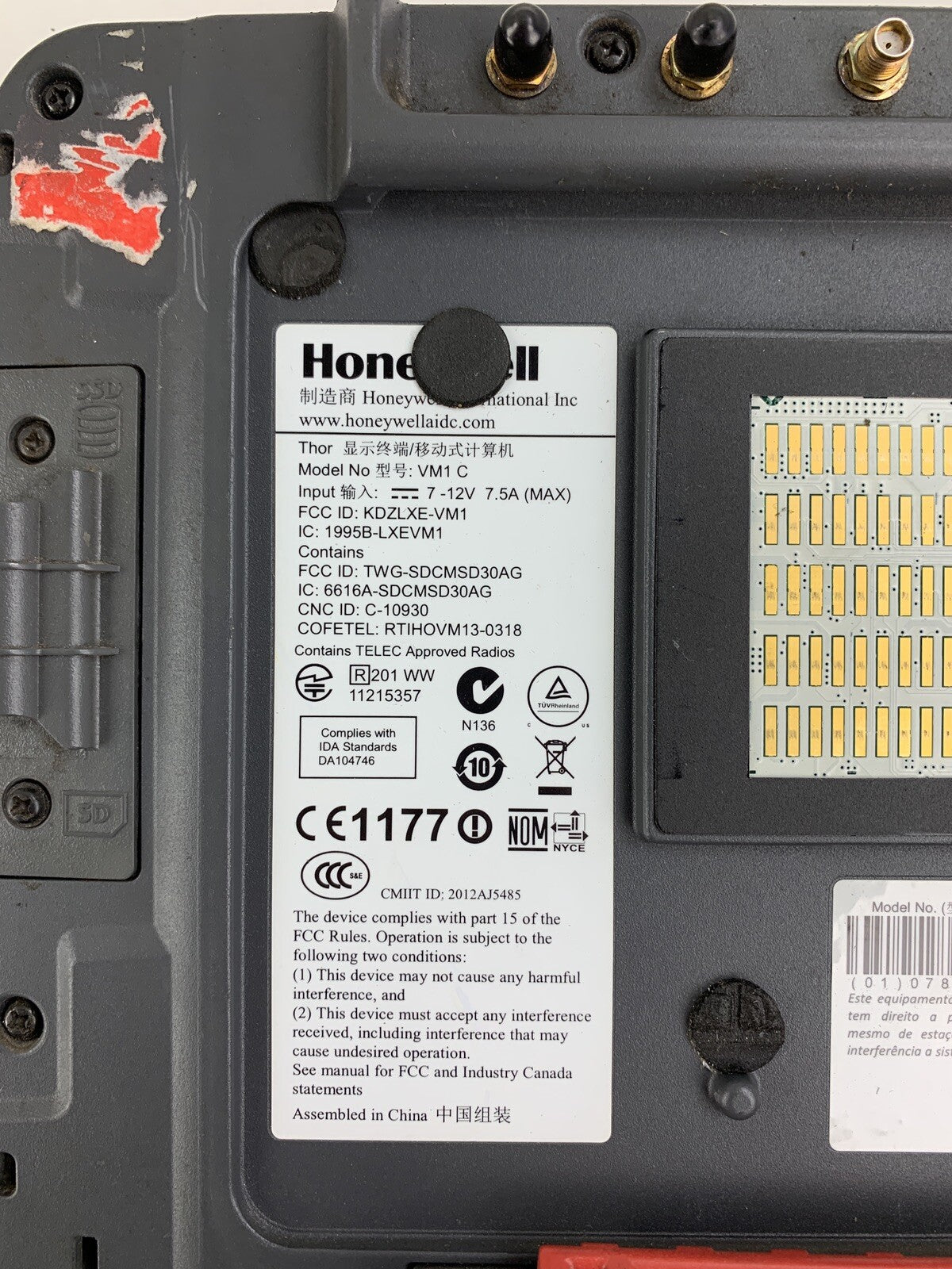 Honeywell Thor VM1C Mount Computer Atom 2530 Worn Keys W/Dock No OS No Flash