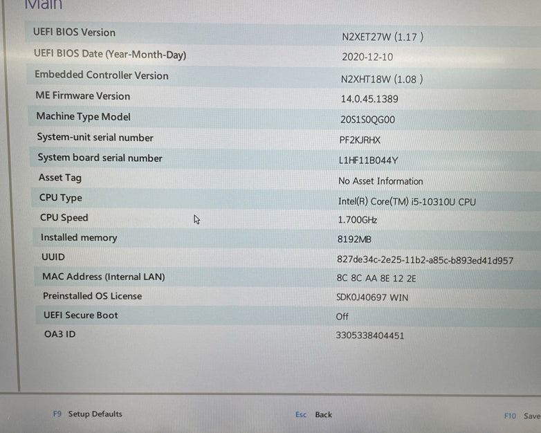 Lenovo ThinkPad T14 Gen 1 14" i5-10310U 1.70 GHz 8 GB RAM No SSD/OS/AC/Batt