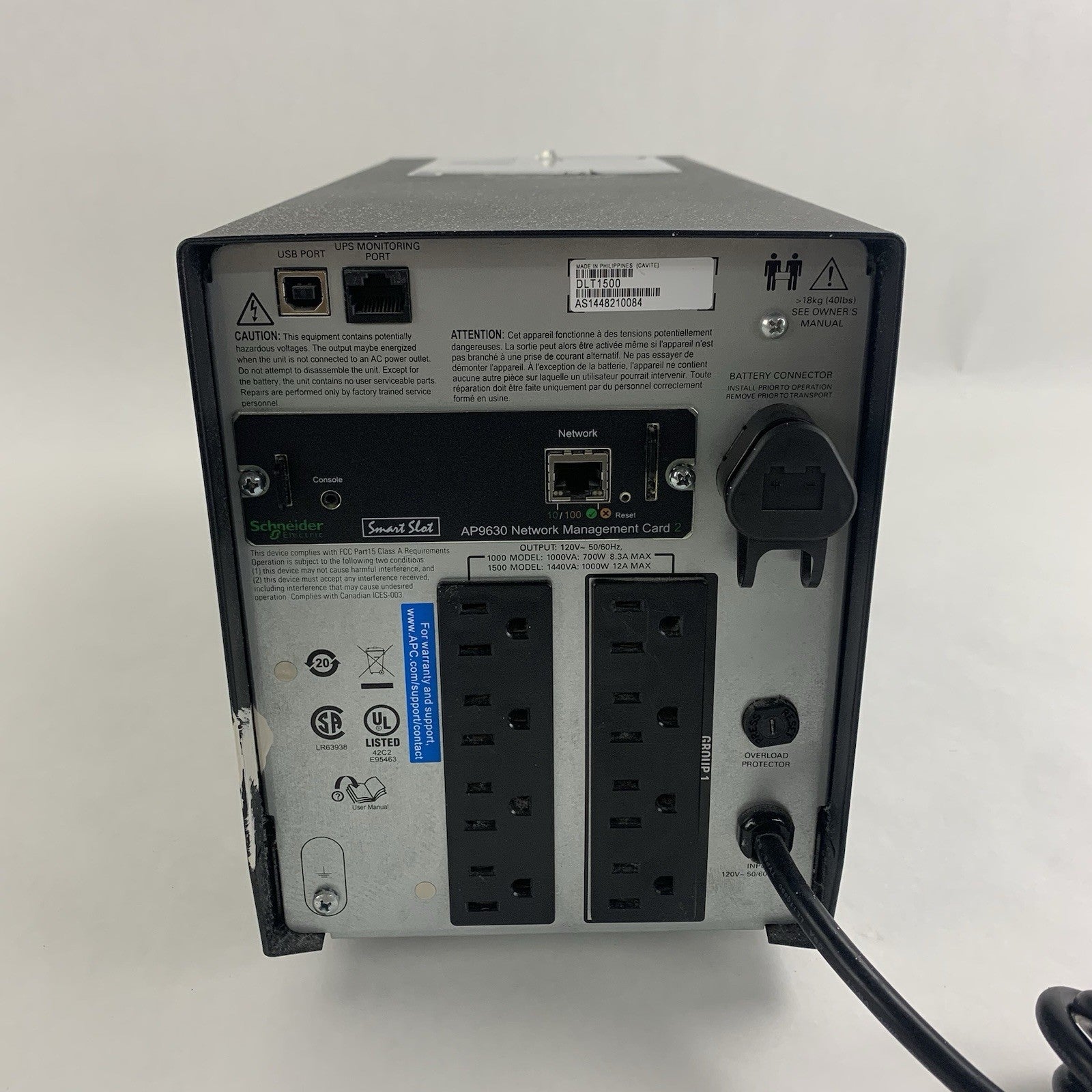 APC DLT1500 SmartConnect 1500VA 120V Uninterruptable UPS Tested AP9630 No Batts4