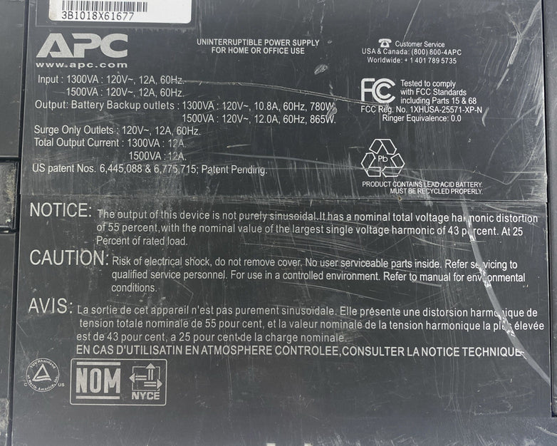 APC Back-UPS RS 1500 BR1500LCD Uninterruptible Power Supply No Battery Tested
