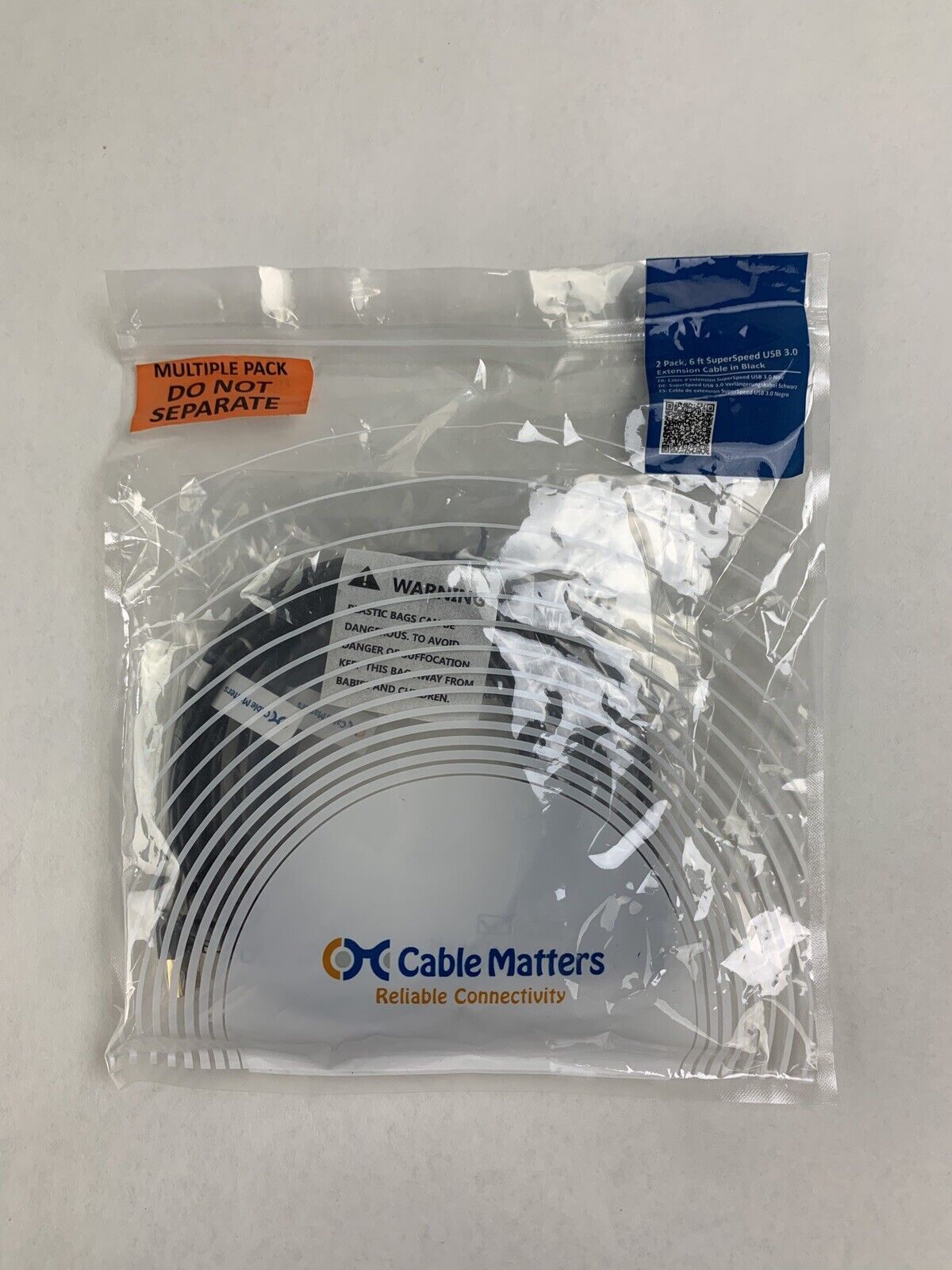Lot of 2 2-Pack Cable Matters USB 3.0 Type A SuperSpeed 6FT 200008-Black-6x2