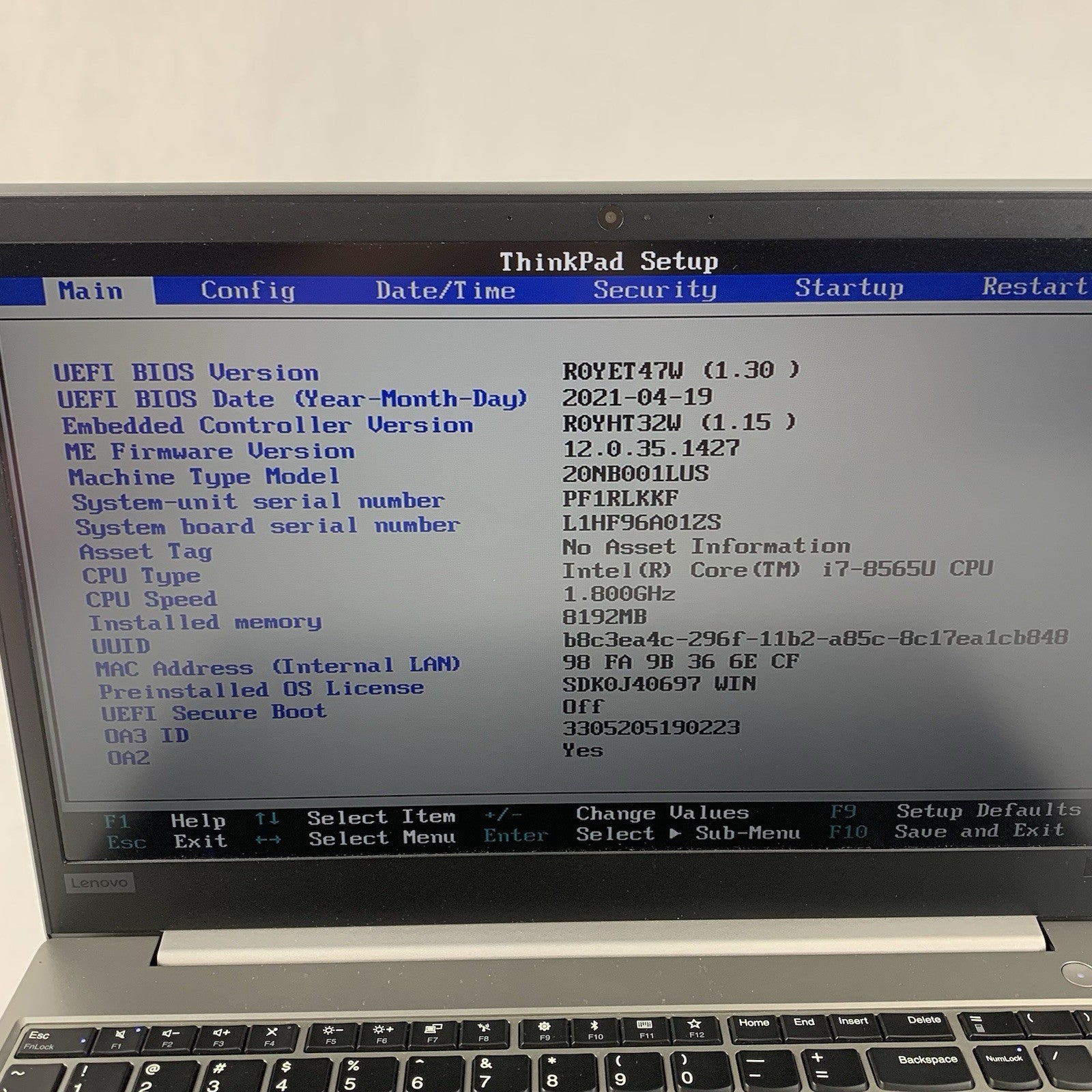 Lenovo Thinkpad E590 15.6" Laptop I7-8565U 1.80 GHZ 8 GB RAM No OS/HDD/AC/CMOS2