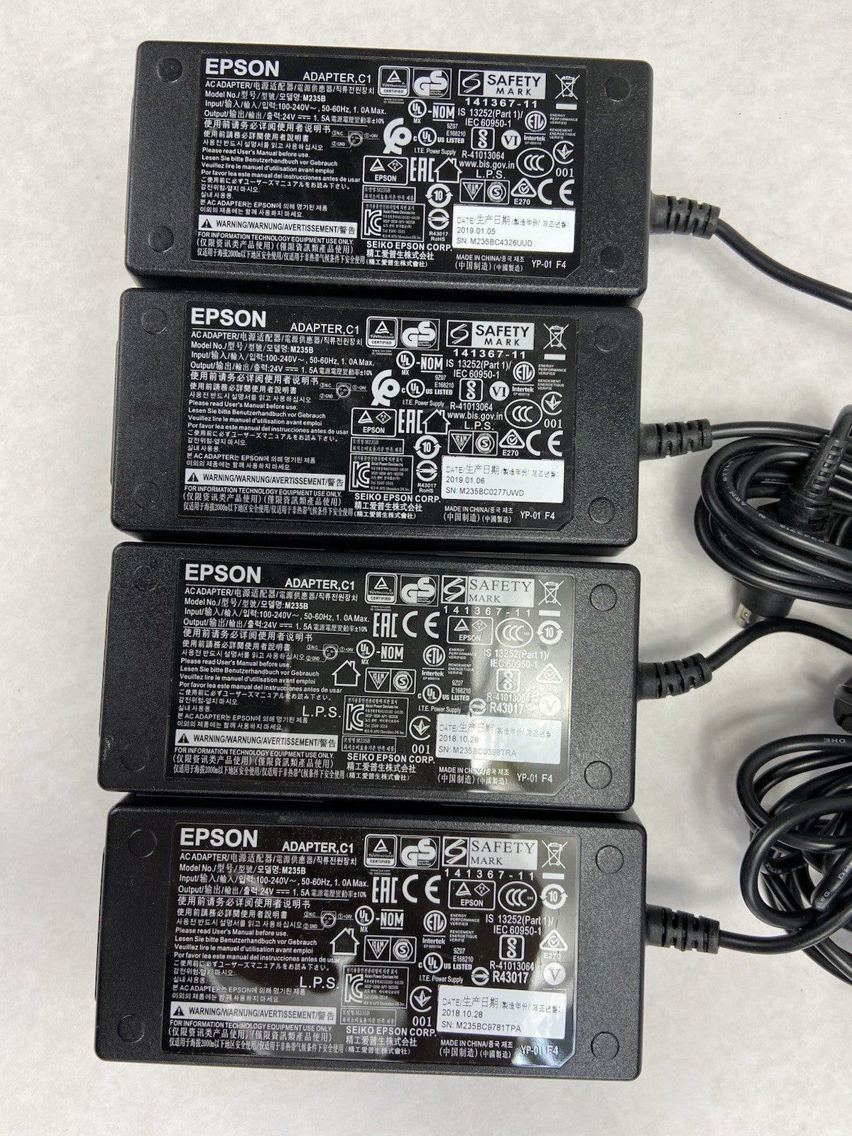 Espon Printer M235B 24V 1.5A C1 AC Adapter - Lot of 4 (Four)