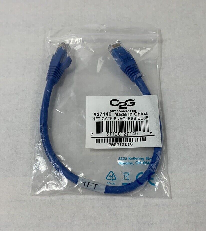 C2G 27140 1ft Cat6 Patch Cable (Lot of 2)