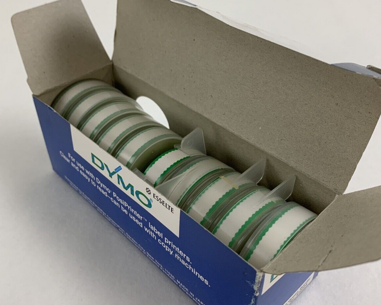 Dymo 610025 Esselte PosiPrint Labeling Tape White Green Border 3/8"x10" 10 Rolls