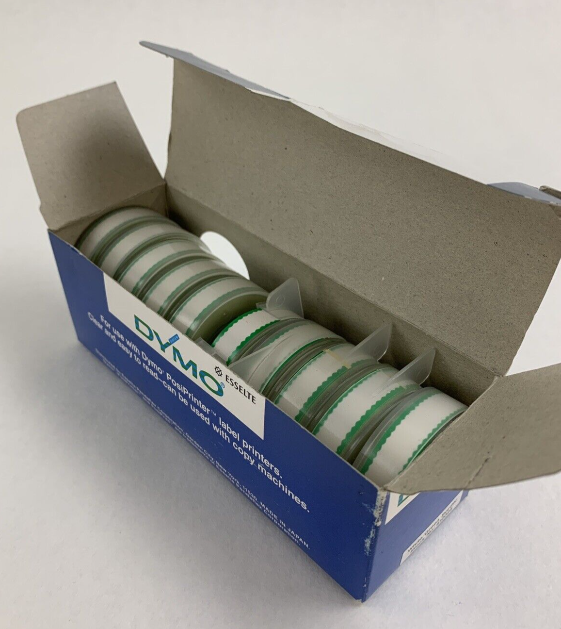 Dymo 610025 Esselte PosiPrint Labeling Tape White Green Border 3/8"x10" 10 Rolls