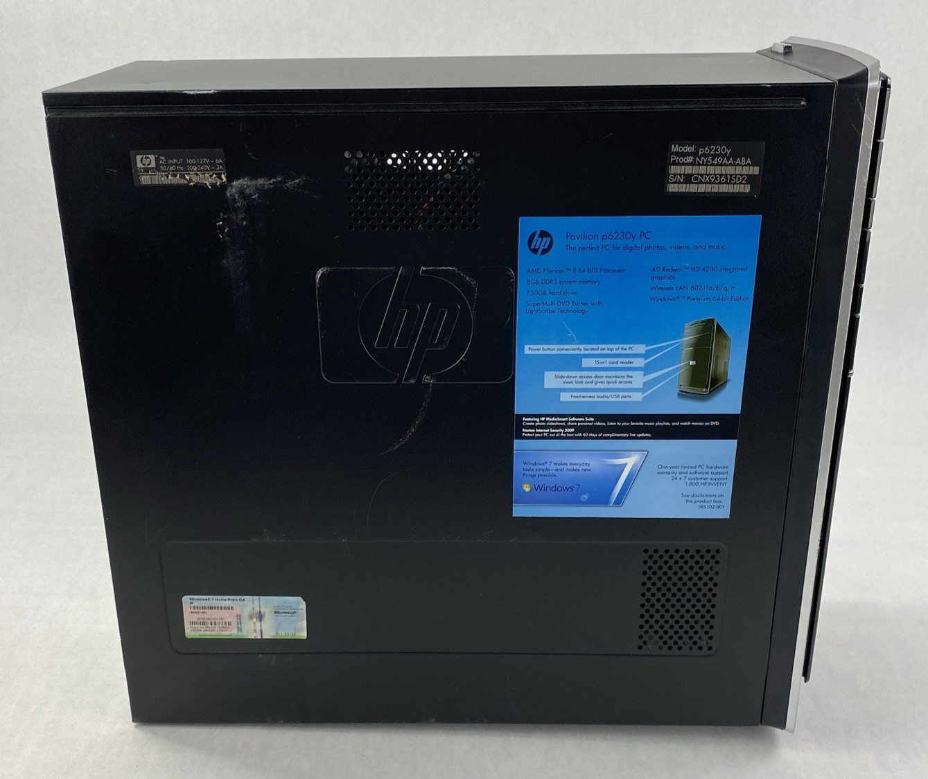 HP Pavilion P6230Y MT AMD Phenom II x4 810 2.60GHz 8GB RAM No HDD No OS
