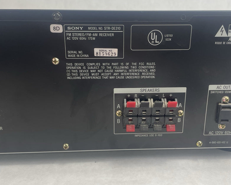 Sony STR-DE310 FM/AM Stereo Receiver Tested Working No Remote