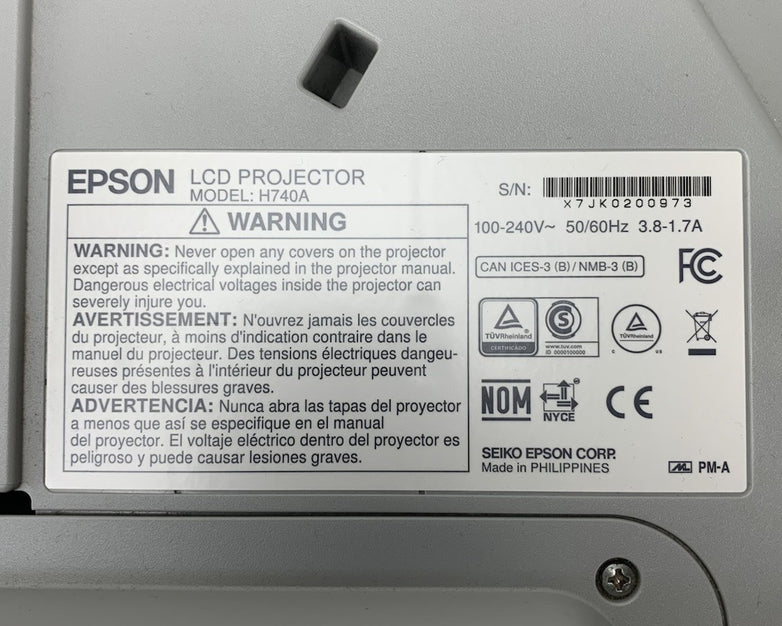Epson PowerLite 695Wi H740A LCD Lamp Projector 307 Lamp Hours - No Remote