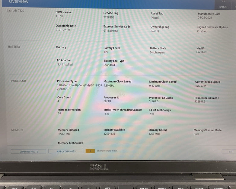 Dell Latitude 7320 13.3" i7-1185G7 3.00 GHz 32 GB RAM No SSD No OS No AC