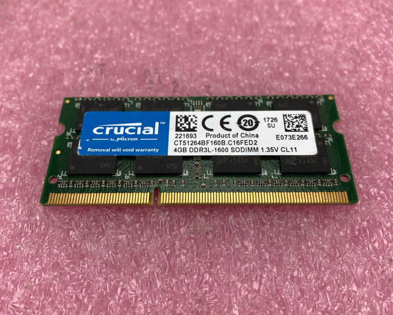 Crucial 4GB DDR3L-1600 Laptop Memory Ram CT51264BF160B.C16FED2 - Lot of 3