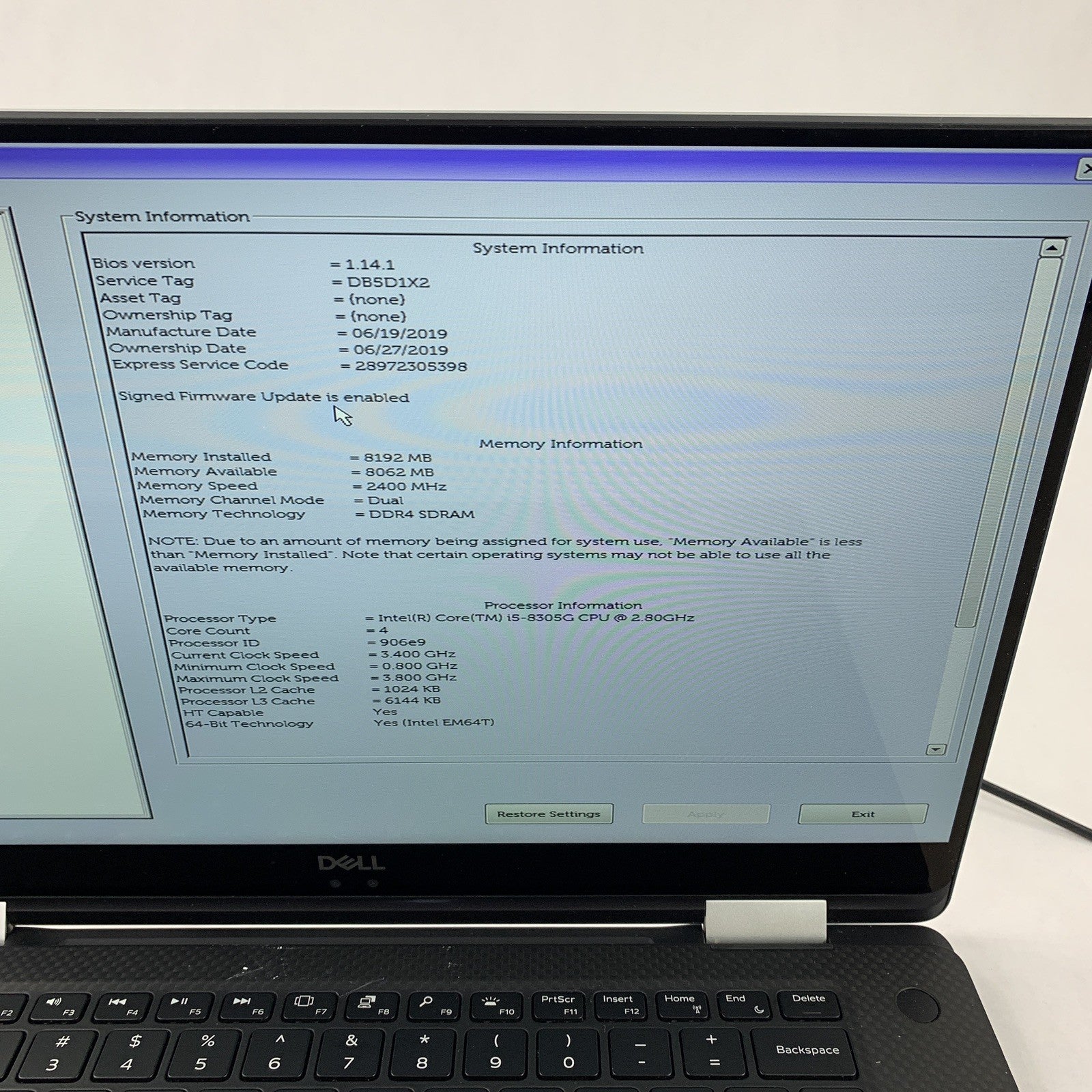 Dell XPS 15 9575 2-in-1 15.6" i5-8305G 2.8 GHz 8 GB Ram No OS No HDD No Batt