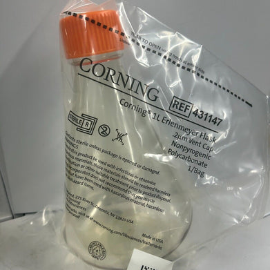 Corning 431147 1L Erlenmeyer Flask Sterile with Vent Cap New