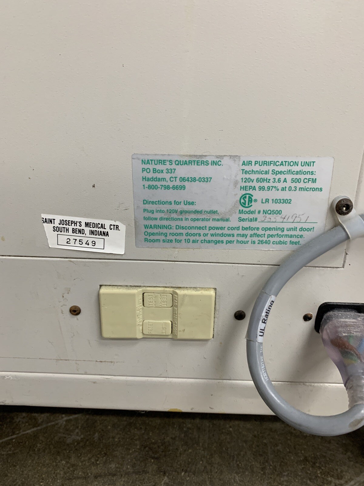 NQ Industries NQ500 UV Air Purification System Cabinet