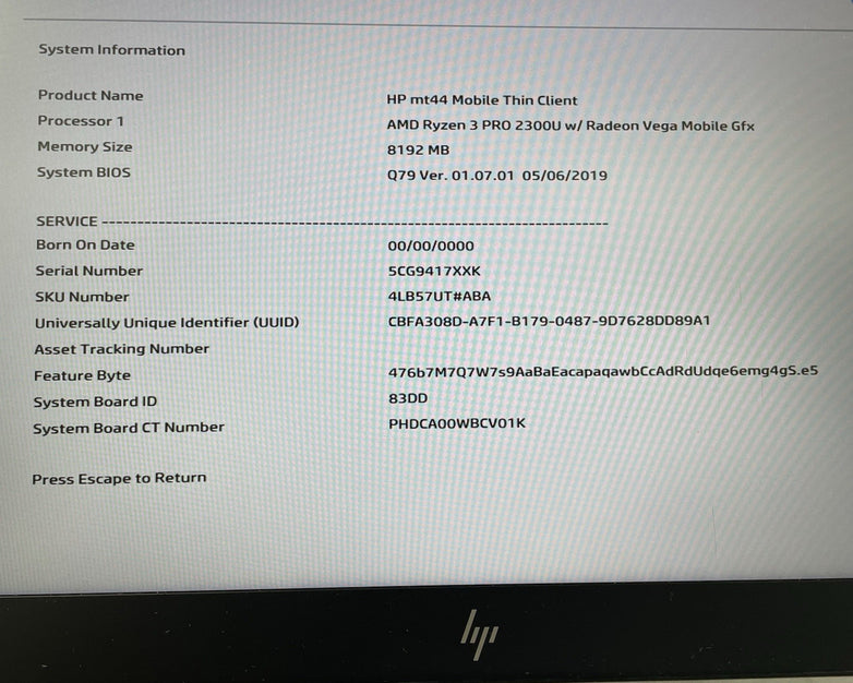 HP mt44 Client 14" AMD Ryzen 3 Pro 2300U 2.00 GHz 8 GB RAM No SSD/AC/OS/Batt