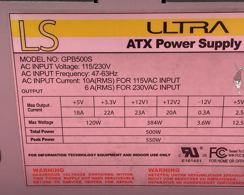 Ultra GPB500S LS ATX Power Supply